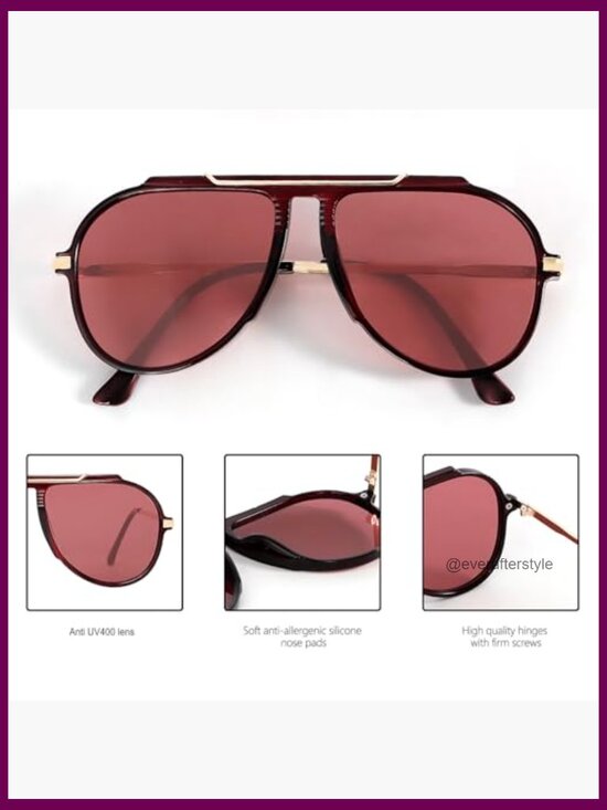 Oversized Aviator Sunglasses Gold Metal Tangle Free Retro